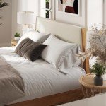 DG Casa Vandermark Solid Wood Easy Install Queen Bed Frame with Unique Headboard and Wooden Slat Support Included No Box Spring Required - Beige Walnut