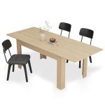 Fingertip WD Extendable Dining Table for 6-10 Person, Wooden Dining Room Table, Modern Extendable Table for Gatherings, Meeting for Small Kitchens, Dining Office Areas(Natural)