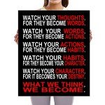 Pyradecor Large Canvas Prints Wall Art Watch Your Thoughts Motivational Classroom Poster Paintings Modern Gallery Wrapped Giclee Canvas Print Pictures Artwork for Office Living Room Home Decorations L