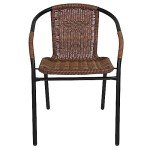 EMMA + OLIVER 2 Pack Medium Brown Rattan Indoor-Outdoor Restaurant Stack Chair