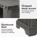 RoyalCraft Nightstand Set of 2, Grey End Table with Charging Station, Tall Farmhouse Bedside Table with Large Storage and Shelf, Wooden Side Table with for Bedroom, Home Office, Dark Grey