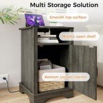RoyalCraft Nightstand Set of 2, Grey End Table with Charging Station, Tall Farmhouse Bedside Table with Large Storage and Shelf, Wooden Side Table with for Bedroom, Home Office, Dark Grey