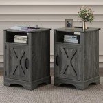 RoyalCraft Nightstand Set of 2, Grey End Table with Charging Station, Tall Farmhouse Bedside Table with Large Storage and Shelf, Wooden Side Table with for Bedroom, Home Office, Dark Grey