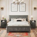 RoyalCraft Nightstand Set of 2, Grey End Table with Charging Station, Tall Farmhouse Bedside Table with Large Storage and Shelf, Wooden Side Table with for Bedroom, Home Office, Dark Grey