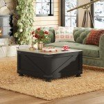 WLIVE Farmhouse Lift Top Coffee Table with Storage, 31.5" Square Center Table, Flip-Top Hidden Compartment, Wood-Grain Coffee Table for Living Room, Bedroom, Black