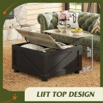 WLIVE Farmhouse Lift Top Coffee Table with Storage, 31.5" Square Center Table, Flip-Top Hidden Compartment, Wood-Grain Coffee Table for Living Room, Bedroom, Black