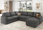 HONBAY Sectional Sleeper Sofa with Pull Out Bed U-shape Sectional Couch Sleeper Bed with Storage Chaise Lounge Living Room 6 Seater Sectional Sofa Bed, Light Grey, 111.4''(L)*85.8''(W)*35''(H)