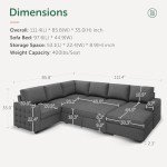 HONBAY Sectional Sleeper Sofa with Pull Out Bed U-shape Sectional Couch Sleeper Bed with Storage Chaise Lounge Living Room 6 Seater Sectional Sofa Bed, Light Grey, 111.4''(L)*85.8''(W)*35''(H)