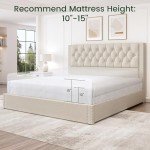 LARMACE King Size Platform Bed Frame with 4 Storage Drawers and Headboard Linen Upholstered Bed Frame Tufted Beds with Wood Slats Support, Easy Assembly, Noise-Free, Beige
