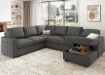 HONBAY Sectional Sleeper Sofa with Pull Out Bed U-shape Sectional Couch Sleeper Bed with Storage Chaise Lounge Living Room 6 Seater Sectional Sofa Bed, Light Grey, 111.4''(L)*85.8''(W)*35''(H)