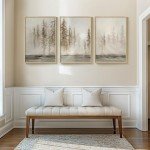 Framed Netural Wall Art for Living Room, Large 3 Piece Abstract Pastel Grunge Forest Landscape Tree Canvas Artwork Set, Modern Art Decorative Nordic Painting Picture Prints for Hallway Office 24x36 In