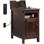WLIVE End Table with Charging Station, Narrow Side Table for Living Room, Farmhouse Night Stand with Storage, Small Wooden Cabinet with USB Ports and Outlets for Living Room and Bedroom, Espresso