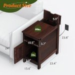 WLIVE End Table with Charging Station, Narrow Side Table for Living Room, Farmhouse Night Stand with Storage, Small Wooden Cabinet with USB Ports and Outlets for Living Room and Bedroom, Espresso
