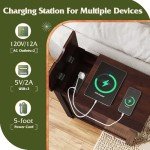 WLIVE End Table with Charging Station, Narrow Side Table for Living Room, Farmhouse Night Stand with Storage, Small Wooden Cabinet with USB Ports and Outlets for Living Room and Bedroom, Espresso