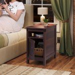 WLIVE End Table with Charging Station, Narrow Side Table for Living Room, Farmhouse Night Stand with Storage, Small Wooden Cabinet with USB Ports and Outlets for Living Room and Bedroom, Espresso