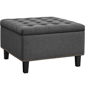 Yaheetech Ottoman with Large Storage, Multifunctional 28-inch Storage Bench, Bedroom Bench Foot Rest with Cushion as Footboard Bench, Sofa Bench, Coffee Table for Living Room Entryway Gray