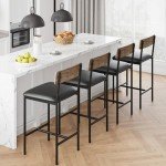 IDEALHOUSE Bar Stools Set of 4, Kitchen Bar Stools with Footrest, 25.5 Inches Upholstered Bar Chairs with Back, 4 Counter Height Barstools for Counter Bar, Island, Easy Assembly, Rustic Brown