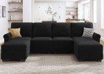 HONBAY Black Velvet U Shaped Sectional Sofa with Storage Seat, 6 Seat, Modern Style, 102.4" x 61.0" x 34.6"
