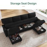 HONBAY Black Velvet U Shaped Sectional Sofa with Storage Seat, 6 Seat, Modern Style, 102.4" x 61.0" x 34.6"