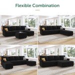 HONBAY Black Velvet U Shaped Sectional Sofa with Storage Seat, 6 Seat, Modern Style, 102.4" x 61.0" x 34.6"