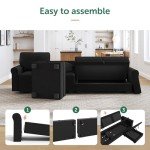HONBAY Black Velvet U Shaped Sectional Sofa with Storage Seat, 6 Seat, Modern Style, 102.4" x 61.0" x 34.6"