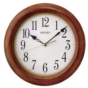 SEIKO 12 Inch Round Wood Classic Wall Clock, White,Brown