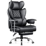 COMHOMA Big and Tall Office Chair, High Back Leather Gaming Chair with Footrest, Executive Ergonomic Office Chair with Pocket Spring Lumbar Support and with Outward Fixed Soft Armrests