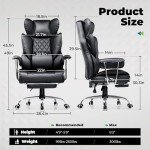 COMHOMA Big and Tall Office Chair, High Back Leather Gaming Chair with Footrest, Executive Ergonomic Office Chair with Pocket Spring Lumbar Support and with Outward Fixed Soft Armrests