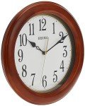 SEIKO 12 Inch Round Wood Classic Wall Clock, White,Brown
