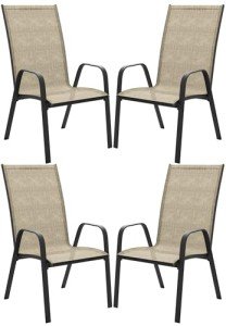 JEAREY Patio Dining Chairs Set of 4, Outdoor Stackable Dining Furniture Set, All Weather Dining Set for Lawn, Garden, Backyard, Poolside, Kahki