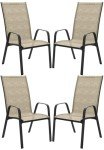JEAREY Patio Dining Chairs Set of 4, Outdoor Stackable Dining Furniture Set, All Weather Dining Set for Lawn, Garden, Backyard, Poolside, Kahki