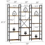Shintenchi Triple 5 Tier Bookshelf, Industrial Large Bookcase with 14 Open Display Shelves, Large Etagere Bookshelf,Wide Book Shelf Book Case for Home & Office, Rustic Brown