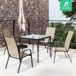 JEAREY Patio Dining Chairs Set of 4, Outdoor Stackable Dining Furniture Set, All Weather Dining Set for Lawn, Garden, Backyard, Poolside, Kahki