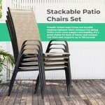 JEAREY Patio Dining Chairs Set of 4, Outdoor Stackable Dining Furniture Set, All Weather Dining Set for Lawn, Garden, Backyard, Poolside, Kahki