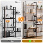 Shintenchi Triple 5 Tier Bookshelf, Industrial Large Bookcase with 14 Open Display Shelves, Large Etagere Bookshelf,Wide Book Shelf Book Case for Home & Office, Rustic Brown