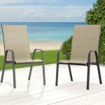 JEAREY Patio Dining Chairs Set of 4, Outdoor Stackable Dining Furniture Set, All Weather Dining Set for Lawn, Garden, Backyard, Poolside, Kahki