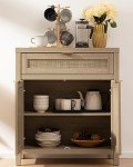 SICOTAS Sideboard Buffet Storage Cabinet, Rattan Accent Cabinet with Doors and Drawer, Boho Credenzas Buffet Table Console Coffee Bar Cabinet for Entryway Living Room, Natural