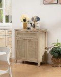 SICOTAS Sideboard Buffet Storage Cabinet, Rattan Accent Cabinet with Doors and Drawer, Boho Credenzas Buffet Table Console Coffee Bar Cabinet for Entryway Living Room, Natural
