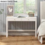 ChooChoo Computer Desk Study for Home Office, Modern Simple 40 Inches White Desk with Drawers, Makeup Vanity Console Table