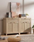SICOTAS Sideboard Buffet Storage Cabinet, Rattan Accent Cabinet with Doors and Drawer, Boho Credenzas Buffet Table Console Coffee Bar Cabinet for Entryway Living Room, Natural