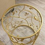 FirsTime & Co. Gold Bird and Branches End Table, Bedroom Nightstand and Living Room Side Table, Round, Metal and Glass, Cottage, 22 x 16.5 Inches