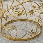 FirsTime & Co. Gold Bird and Branches End Table, Bedroom Nightstand and Living Room Side Table, Round, Metal and Glass, Cottage, 22 x 16.5 Inches