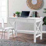 ChooChoo Computer Desk Study for Home Office, Modern Simple 40 Inches White Desk with Drawers, Makeup Vanity Console Table
