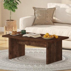 BON AUGURE Coffee Table for Living Room, Farmhouse Wood Center Table, Rectangle Mid-Century Living Room Tables (Rustic Oak, 47Inch)