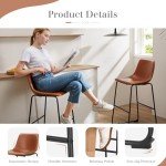 DUMOS 26 Inch Counter Height Bar Stools Set of 2, Modern Faux Leather High Barstools with Back and Metal Leg, Bar Chairs for Kitchen lsland, Elegant Brown