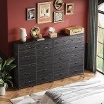 WLIVE Tall Dresser for Bedroom with 12 Drawers, Dressers & Chests of Drawers, Fabric Dresser for Bedroom, Closet, Fabric Storage Dressers with Storage Drawers, Wood Top, Charcoal Black