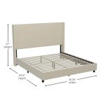 EMMA + OLIVER Nora Wingback Platform Bed - Beige Faux Linen Upholstery - Durable Engineered Wood Frame - No Box Spring Needed - Lightweight Design - King