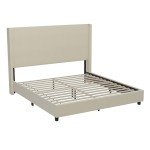 EMMA + OLIVER Nora Wingback Platform Bed - Beige Faux Linen Upholstery - Durable Engineered Wood Frame - No Box Spring Needed - Lightweight Design - King