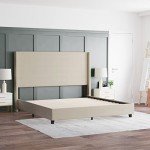 EMMA + OLIVER Nora Wingback Platform Bed - Beige Faux Linen Upholstery - Durable Engineered Wood Frame - No Box Spring Needed - Lightweight Design - King