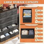 WLIVE Tall Dresser for Bedroom with 12 Drawers, Dressers & Chests of Drawers, Fabric Dresser for Bedroom, Closet, Fabric Storage Dressers with Storage Drawers, Wood Top, Charcoal Black